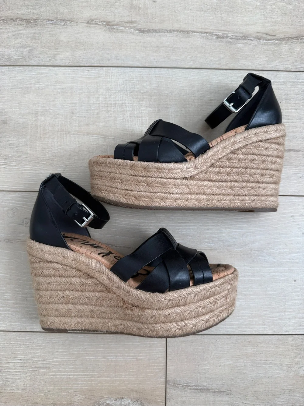Sam Edelman Black Espadrille Platform Wedge Sandals with Ankle Strap